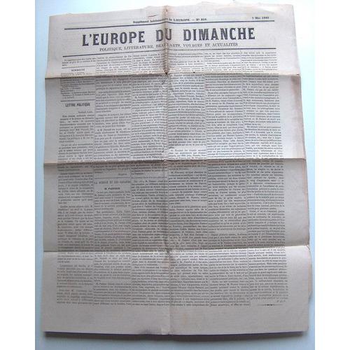 L' Europe Du Dimanche - Politique, Littérature, Beaux-Arts, Voyages Et Actualités  N° 808 : Lettre Politique - La Science Et Les Savants, Pasteur - Renan