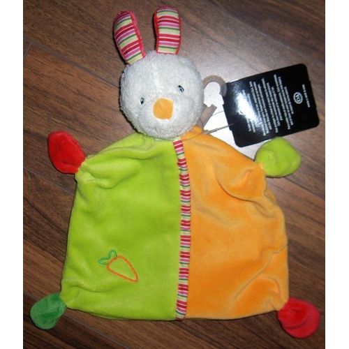 Doudou Lapin Vert Pomme Et Orange Jaune