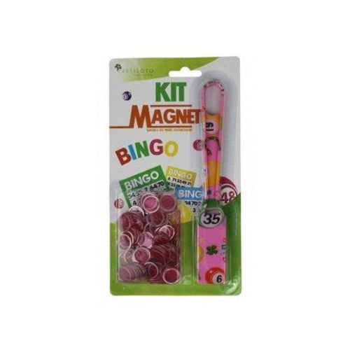 Baton Ramasse Jetons Bingo Loto + 100 Pions Magnetiques - Rose, Design Symboles De Jeu - Accessoires - Set Aimante + Carte