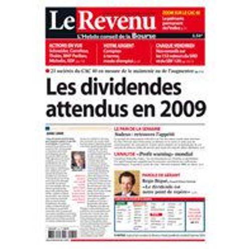 Le Revenu  N° 1002 : Les Dividendes Attendus En 2009