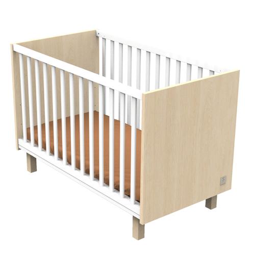 Lit Bébé 120x60 Avec Pieds Décor Chêne Velours Et Balustres Blancs