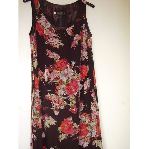 Robe Cacharel Sans Manche, Noire, Fleurie, Doublée