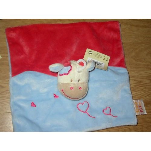Doudou Plat - Vache Bleu Et Rouge
