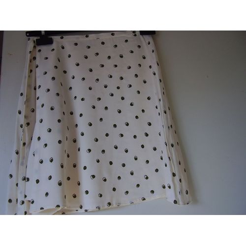 Jupe Portefeuille, Cacharel Beige, Imprimé De Ronds Verts, Doublée