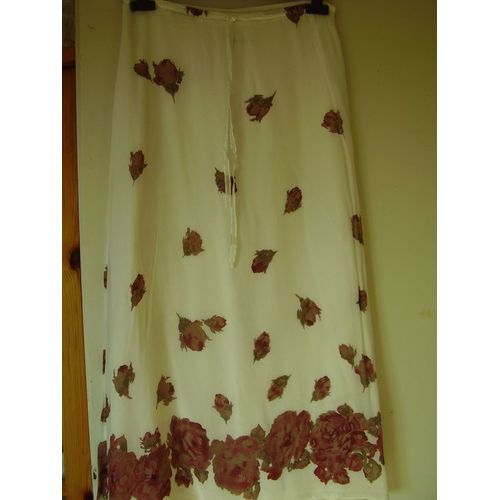 Jupe Blanche Imprimée, Longue, Doublée, Coton Effet Crépé, Ruban À La Taille, Cacharel