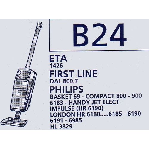 Menalux  B 24 - lot de  10 Sacs aspirateur pour ETA 1426 - First Line DAL 800.7 - Philips Basket Compact Handy Impulse - London Hr