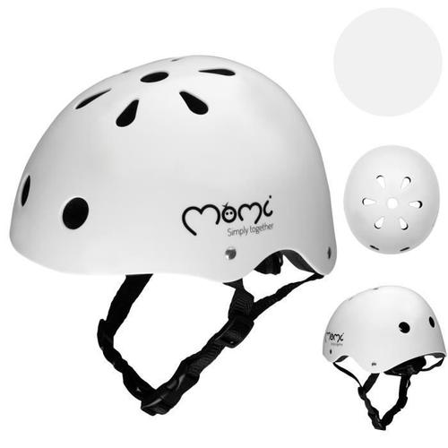 Momi Mimi - Casque Enfant Vélo Scooter - Tour De Tête 47-58 Cm - Abs Eps - Mentonnière Réglable - Blanc Mat