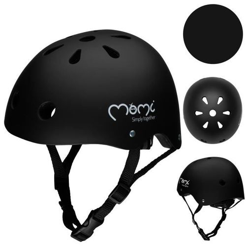 Momi Mimi - Casque Enfant Vélo Scooter - Tour De Tête 47-58 Cm - Abs Eps - Mentonnière Réglable - Noir Mat