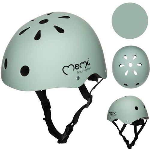 Momi Mimi - Casque Enfant Vélo Scooter - Tour De Tête 47-58 Cm - Abs Eps - Mentonnière Réglable - Vert Mat