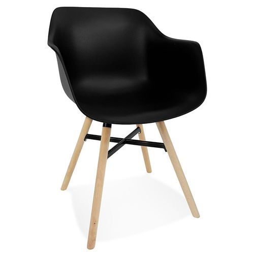 Chaise Avec Accoudoirs 'melis' Noire Avec Pieds En Métal Et Bois Naturel