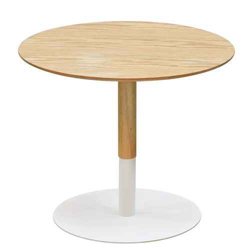 Table Basse Design Ronde 'dila H40' En Bois Finition Naturelle Et Métal Blanc