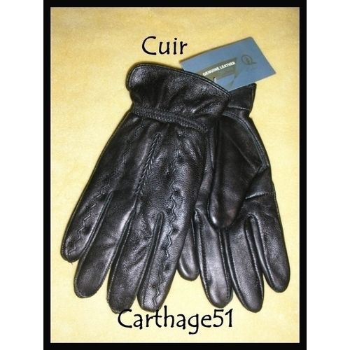 Gants Femme Cuir Noir Ou Marron Perles & Doublés-  S (6,5)  M(7) L(7,5)