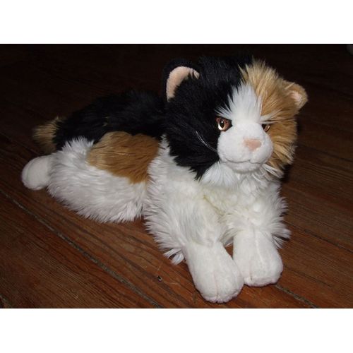 Chat Anna Club Plush Doudou Peluche Blanc Noir Beige Allonge Couche 45 Cms