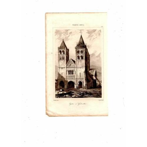 Gravure Sur Acier 19ème Eglise A Gelwiller France Xiième Siècle