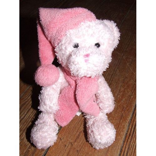 Ours Rose Cmp Doudou Peluche Bonnet Et Écharpe Les Arcs 23 Cms + Bonnet De 16 Cms