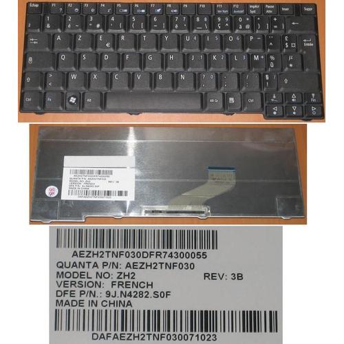 Clavier Azerty Français pour ACER TM 3000 - Noir, Model ZH2 REV 3B, DFE P/N: 9J.N4282.S0F, Quanta P/N: AEZH2TNF030