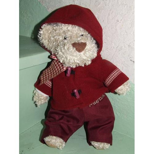 Ours Martin Damart Habille Rouge Salopette  Doudou Peluche De 33 Cms