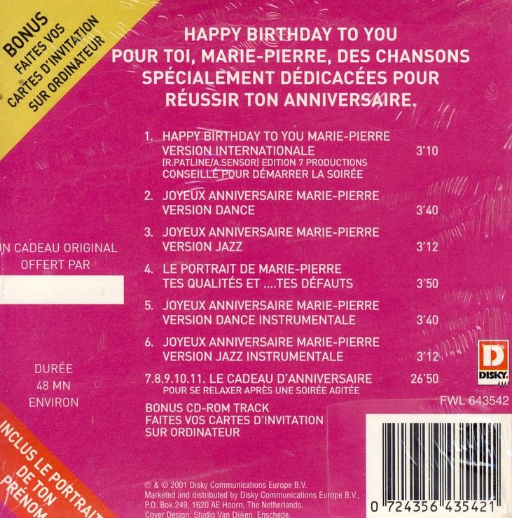 Joyeux Anniversaire Marie Pierre Cd Rakuten