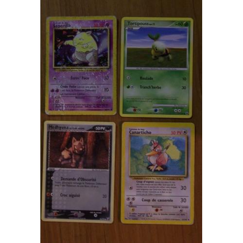 Pokémon Lot De 4 Cartes : Tortipouss (77/100) - Soporifik (49/101) - Canarticho(27/102) - Medhyena (66/95)