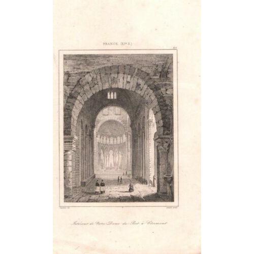 Gravure Sur Acier 19ème Interieur De Notre Dame Du Port A Clermont