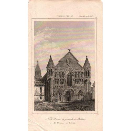 Gravure Sur Acier 19ème Notre Dame La Grande Poitiers