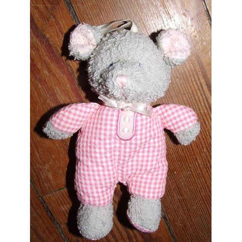 Souris Baby Club Doudou Gris Rose Vichy Peluche De 17 Cms