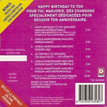 Joyeux Anniversaire Marjorie Cd Rakuten
