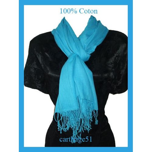 Grande  Echarpe Etole Cheche Noir 100% Gris Bleu Rouge Marron Beige Coton - Neuve