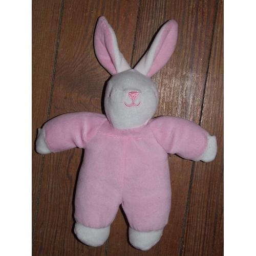 Lapin Spbh Doudou Peluche Blanc Rose De 22 Cms + Oreilles De 8 Cms