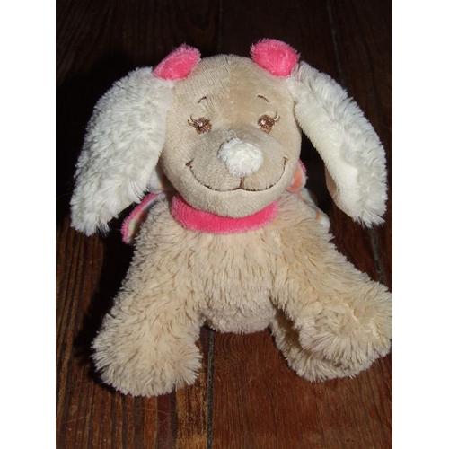 Chien Chienne Noukies Noukie' S Amtoys Doudou Peluche Marron Beige Rose De 18 Cms