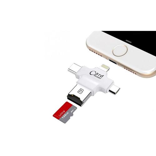 Lecteur de carte micro SD 4 en 1 Expandeur de mémoire universel pour appareils Lightning Type C et Micro USB