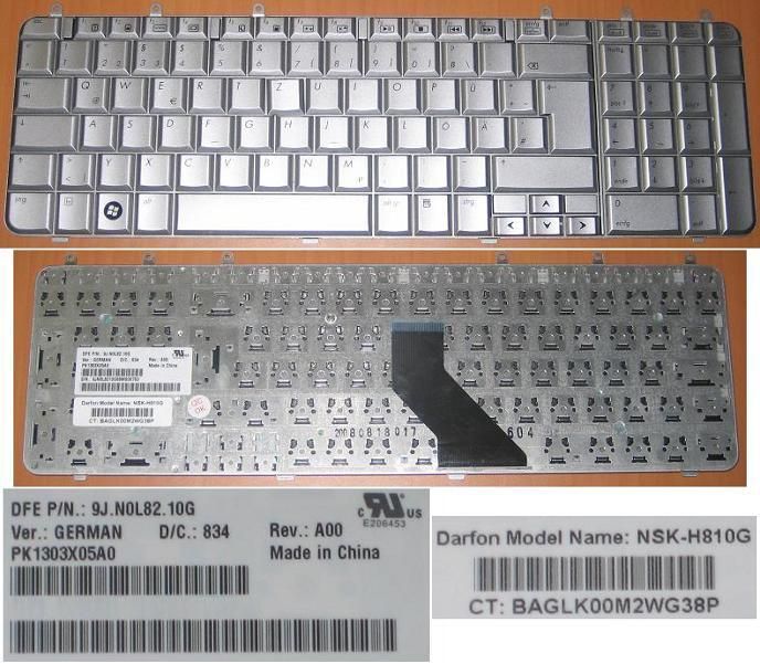 Clavier QWERTZ ALLEMAND pour HP DV7 DV7-1000 Series Silver / Gris, P/N: 9J.N0L82.10G, Model: NSK-H810G