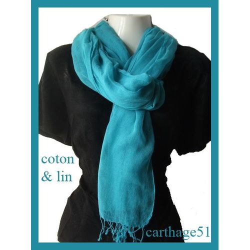 Echarpe Cheche Foulard Etole - Lin Et Coton -  Au Choix  Rouge Bleu Blanc Noir