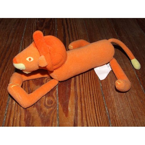 Lion Marese Doudou Peluche Orange Jaune 23 Cms + Queue De 12 Cms