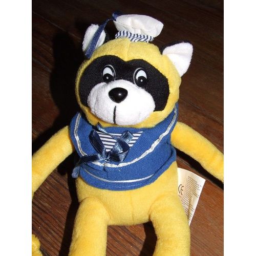 Chat Doudou Auchan Peluche Jaune Noir Bleu Marin Masqué Raton 40 Cms