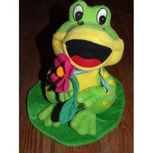 Grenouille Doudou Forest Distribution Peluche Vert Jaune Fleur Rose Feuille Nenuphar 27 Cms