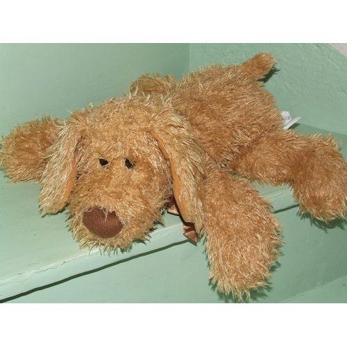 Chien Doudou Paget London Peluche Allongé Couché Marron Café 40 Cms + Oreilles De 13 Cms