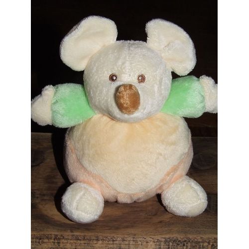 Souris Doudou Boule Kimbaloo La Halle Jaune Vert Blanc Orange Abricot 16 Cms + Oreilles De 3 Cms