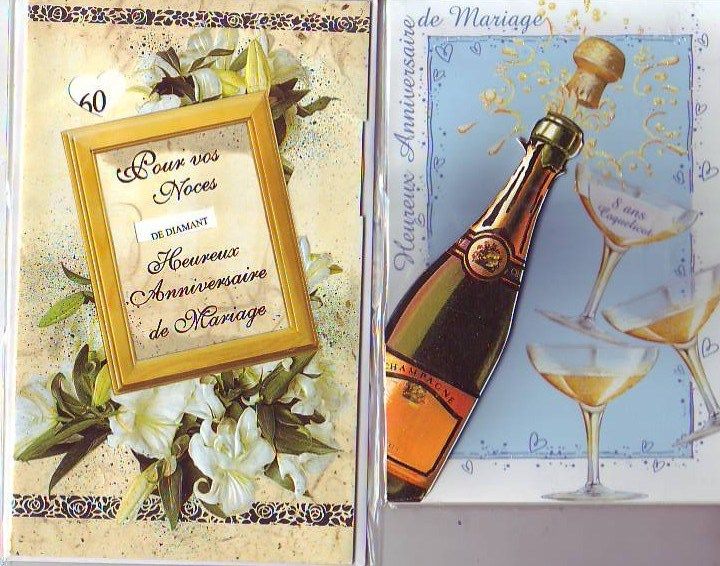 2 Cartes Anniversaire De Mariage Motif Champagne En Relief Et Fleurs Carte Postale A 2 Volets 17 Cm Par 12 Cm Enveloppes Rakuten