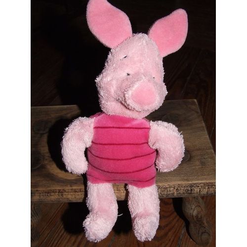 Porcinet Doudou Peluche Rose Rayé Pot De Miel Bleu Brodé A La Fesse Disney 23 Cms + Oreilles 6 Cms