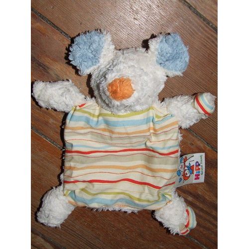 Souris Doudou Sigikid Hipp Plat Blanc Rayé Bleu Vert Orange Rouge Beige Peluche 22 Cms