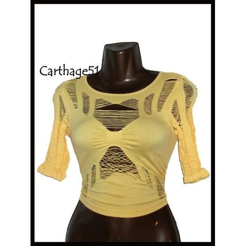 Top Tee Shirt Ajouré Moulant - Plusieurs Coloris Disponibles - Taille Unique