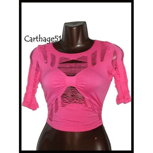 Top Tee Shirt Ajouré Moulant - Plusieurs Coloris Disponibles - Taille Unique