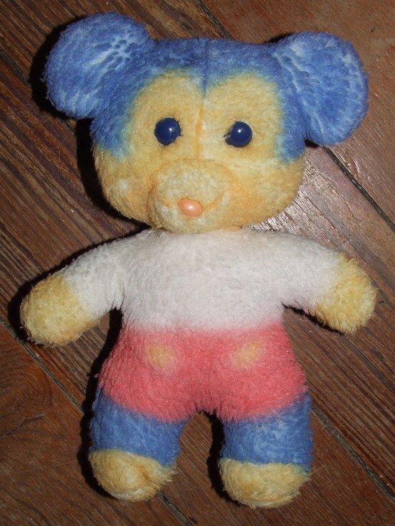 Souris Doudou Mickey Ancien Vintage Boulgom Coloré Bleu Blanc Jaune Rose Peluche De 24 Cms