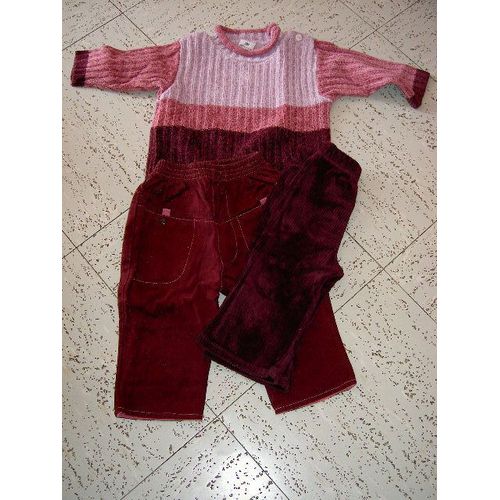 Ensemble 2 Pantalons, 1 Pull Violet Taille 3 Mois