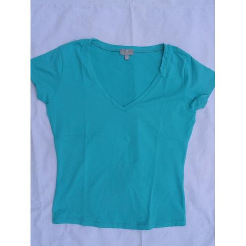 T-Shirt Naf Naf , Vert Vif , Encolure V , Manches Courtes, Taille M