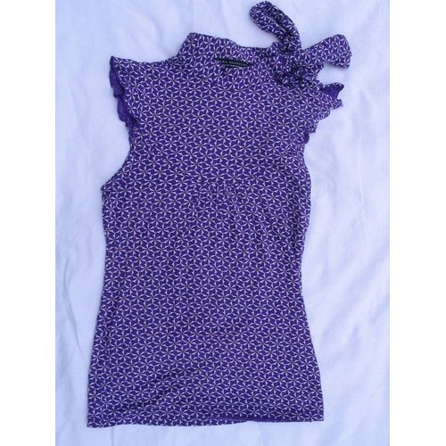 T-Shirt Zara Collection ,Violet, Sans Manches , Encolure Ras Cou Fermée Par Un Noeud , Taille S