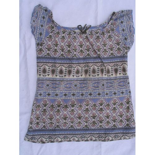 T-Shirt Zara Trf , Impressions Bleues / Marrons / Roses, Taille M , Manches Courtes