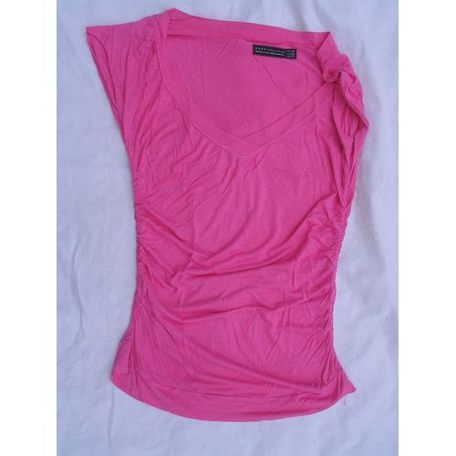 T-Shirt Zara Collection , Rose Vif, Taille M ,Encolure V