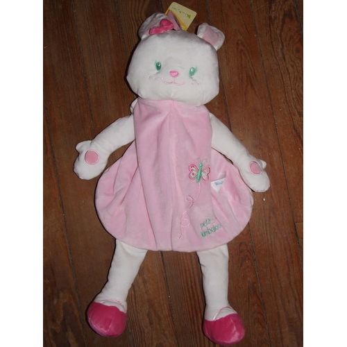 Lapin Doudou Kimbaloo La Halle Chat Lapinette Sac À Couches Blanc Rose Brodé Papillon Peluche De 70 Cms + Oreilles 8 Cms